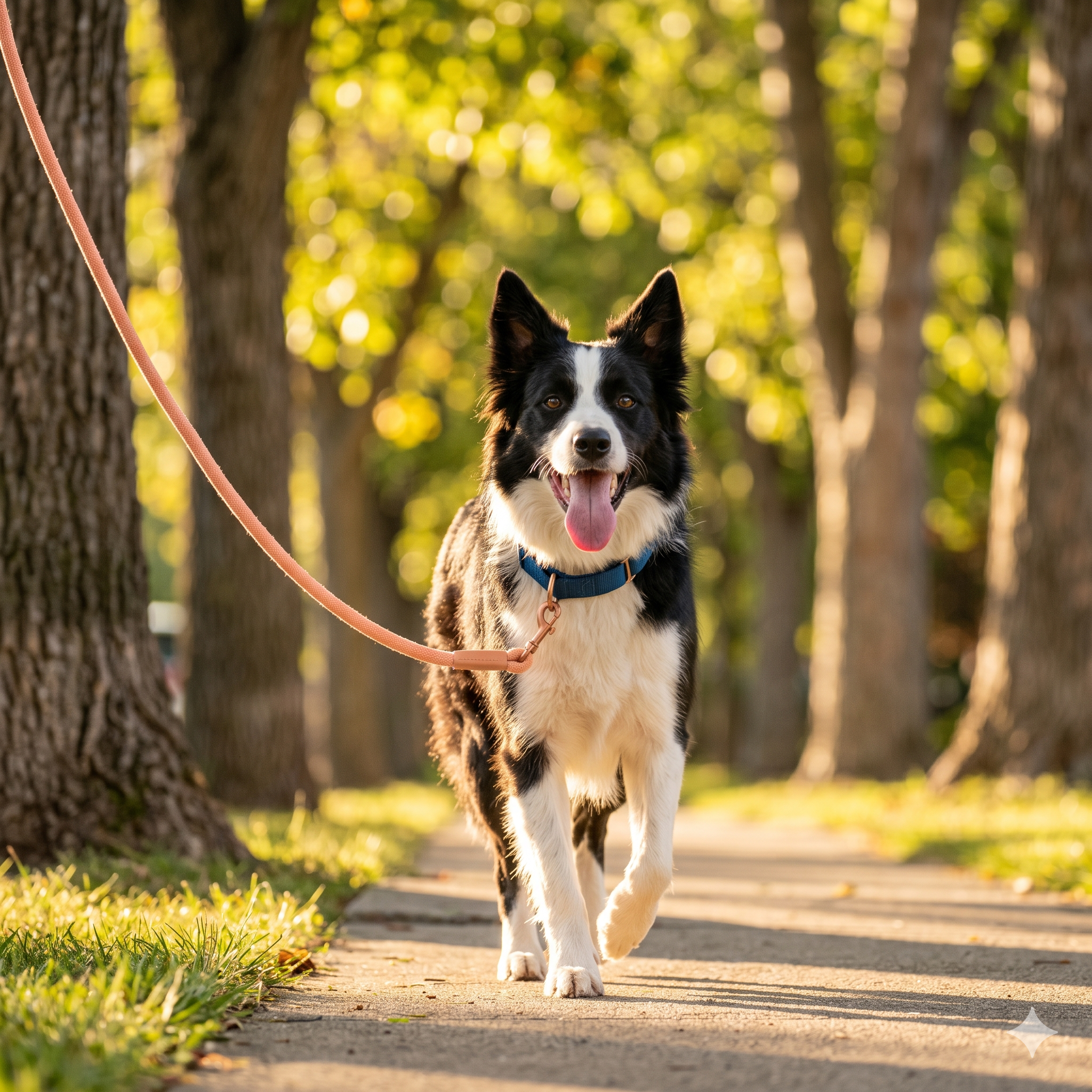 Border collie passeando com guia