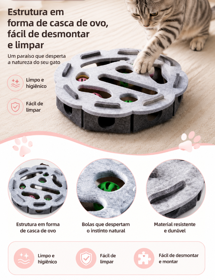 Brinquedo Puzzle Redondo de Feltro para Gatos