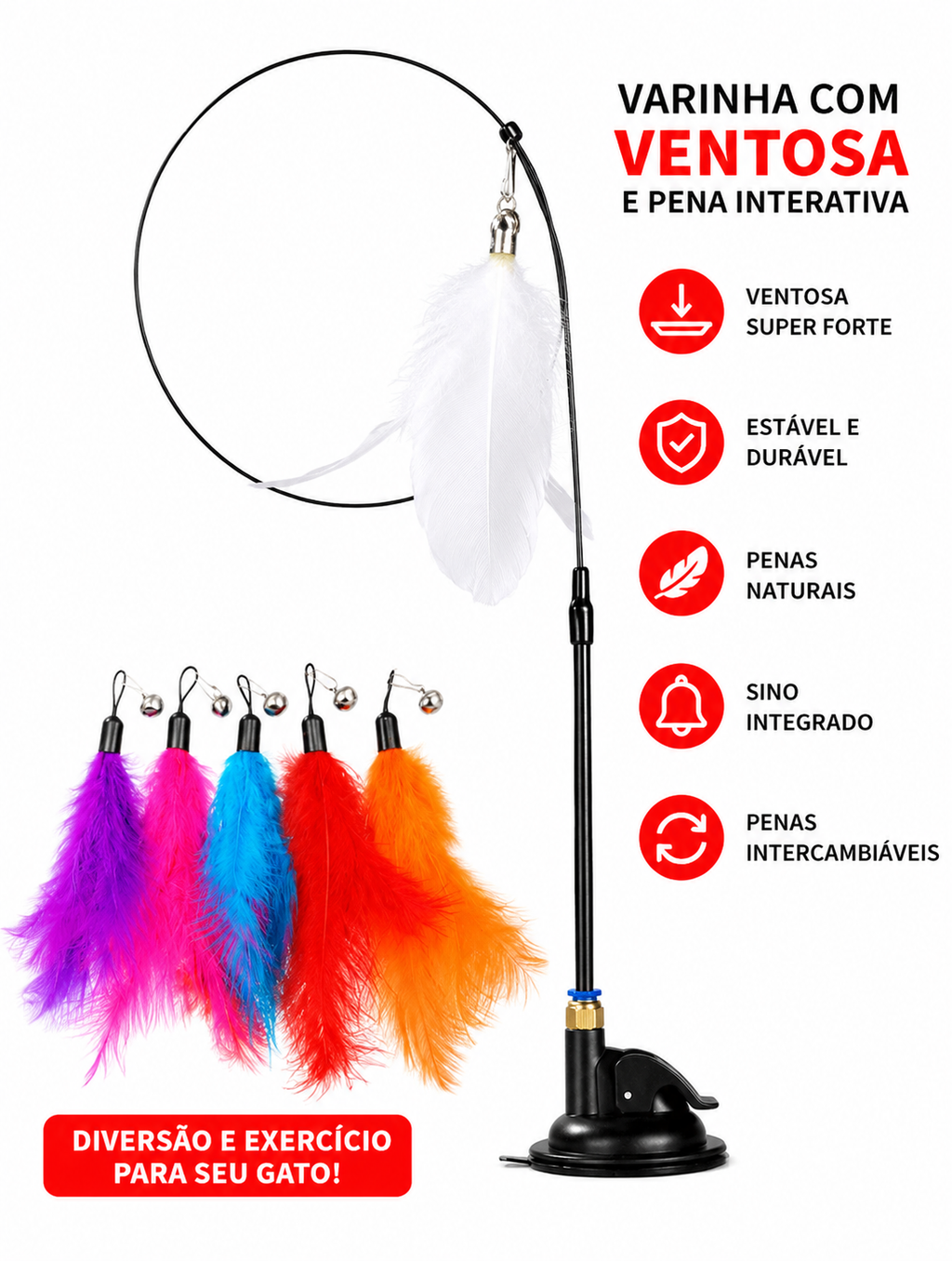 Varinha com Penas e Sino para Gatos