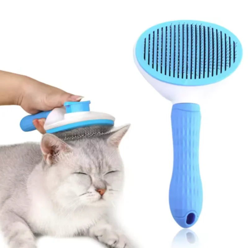 Escova Auto Limpante para Pets - botão de limpeza automática