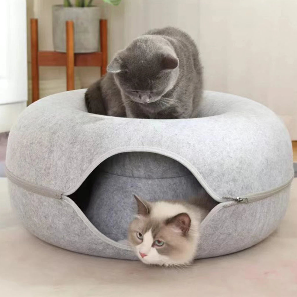 Cama Túnel Donut em Feltro para Gatos