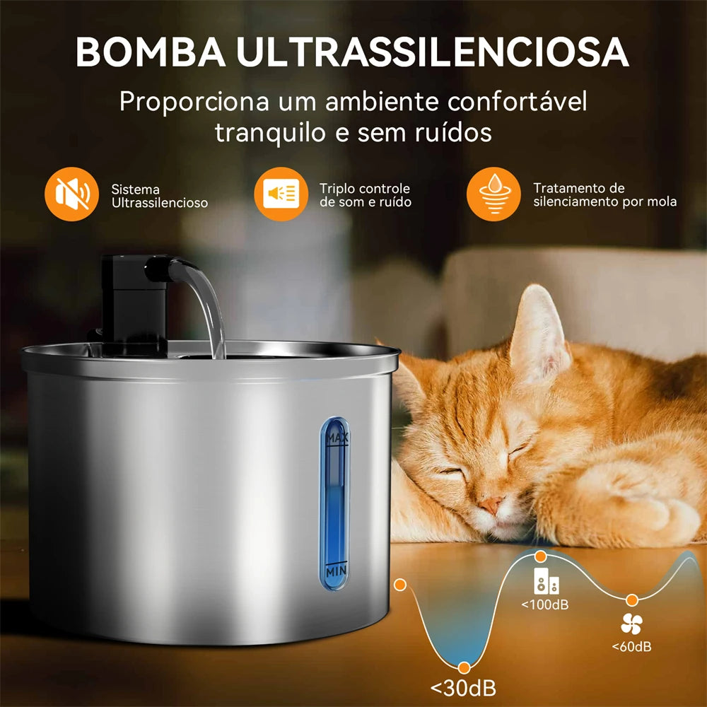 Fonte Bebedouro Inox 3L para Pets - filtro incluído