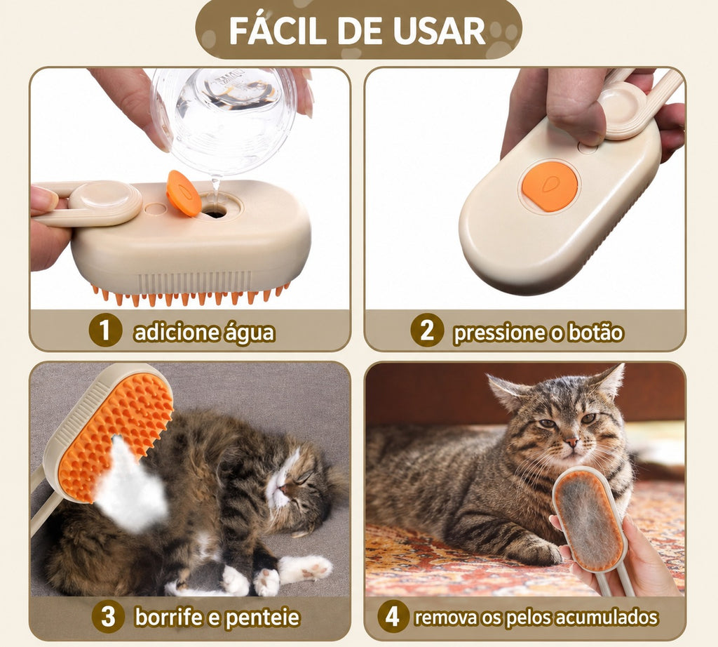 Escova Vaporizadora Elétrica para Pets