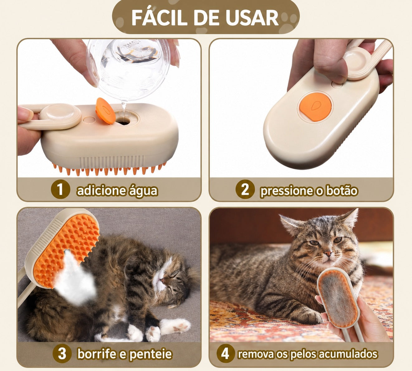 Escova Vaporizadora Elétrica para Pets