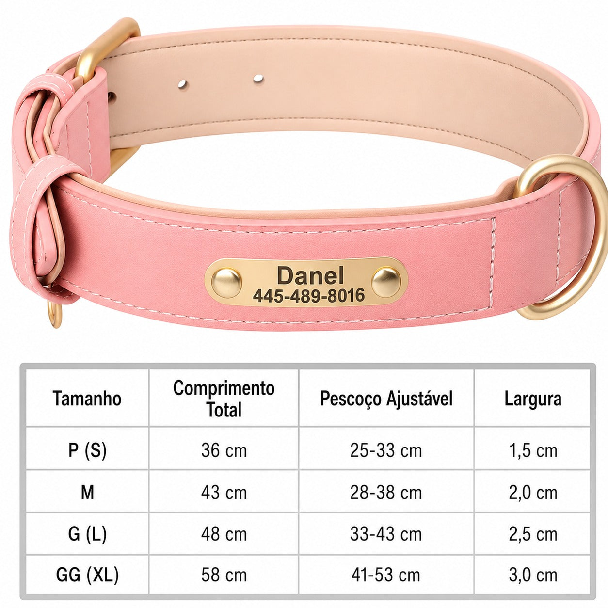 Coleira de Couro PU Personalizada com Gravação