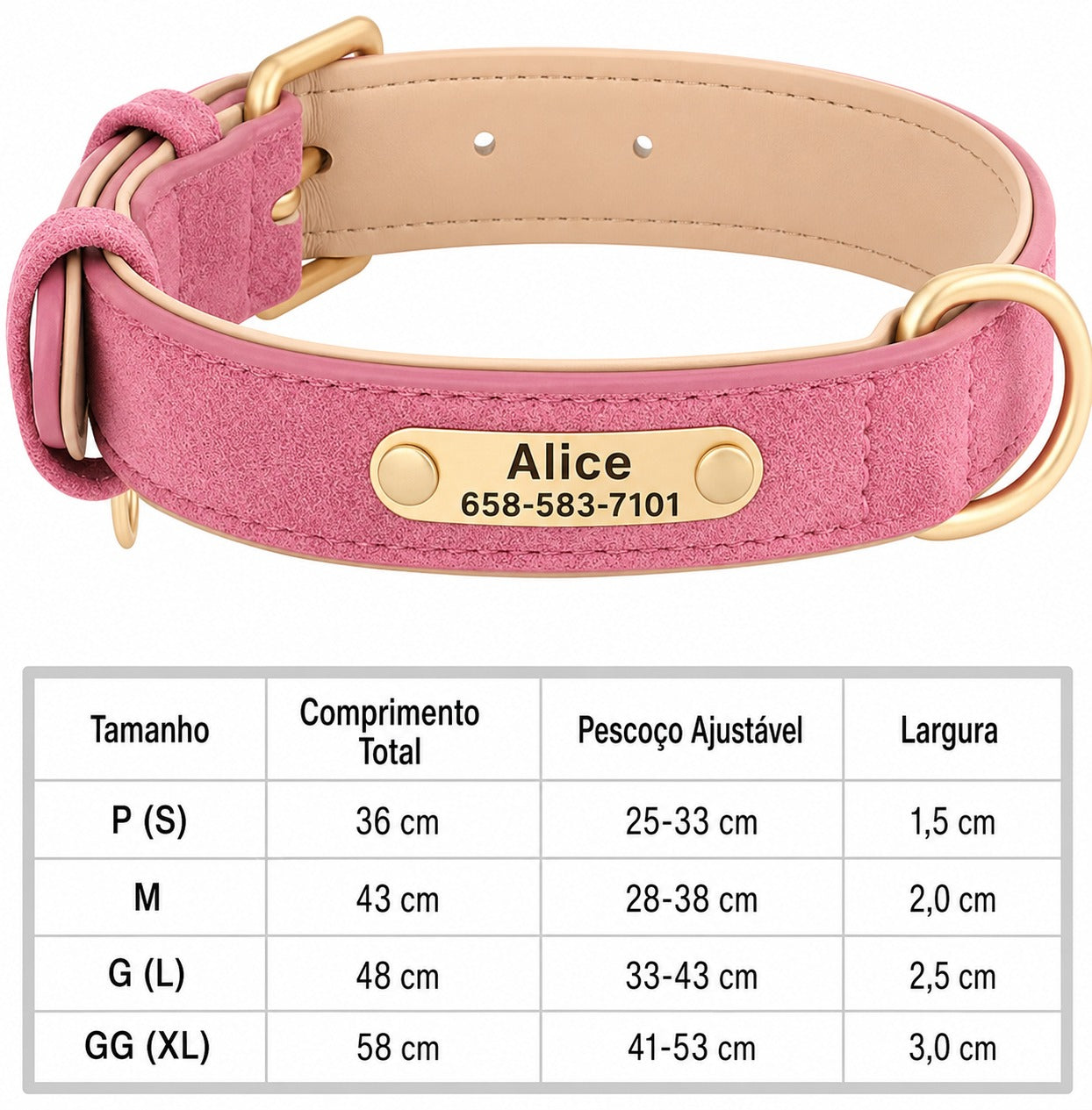 Coleira de Couro PU Personalizada com Gravação