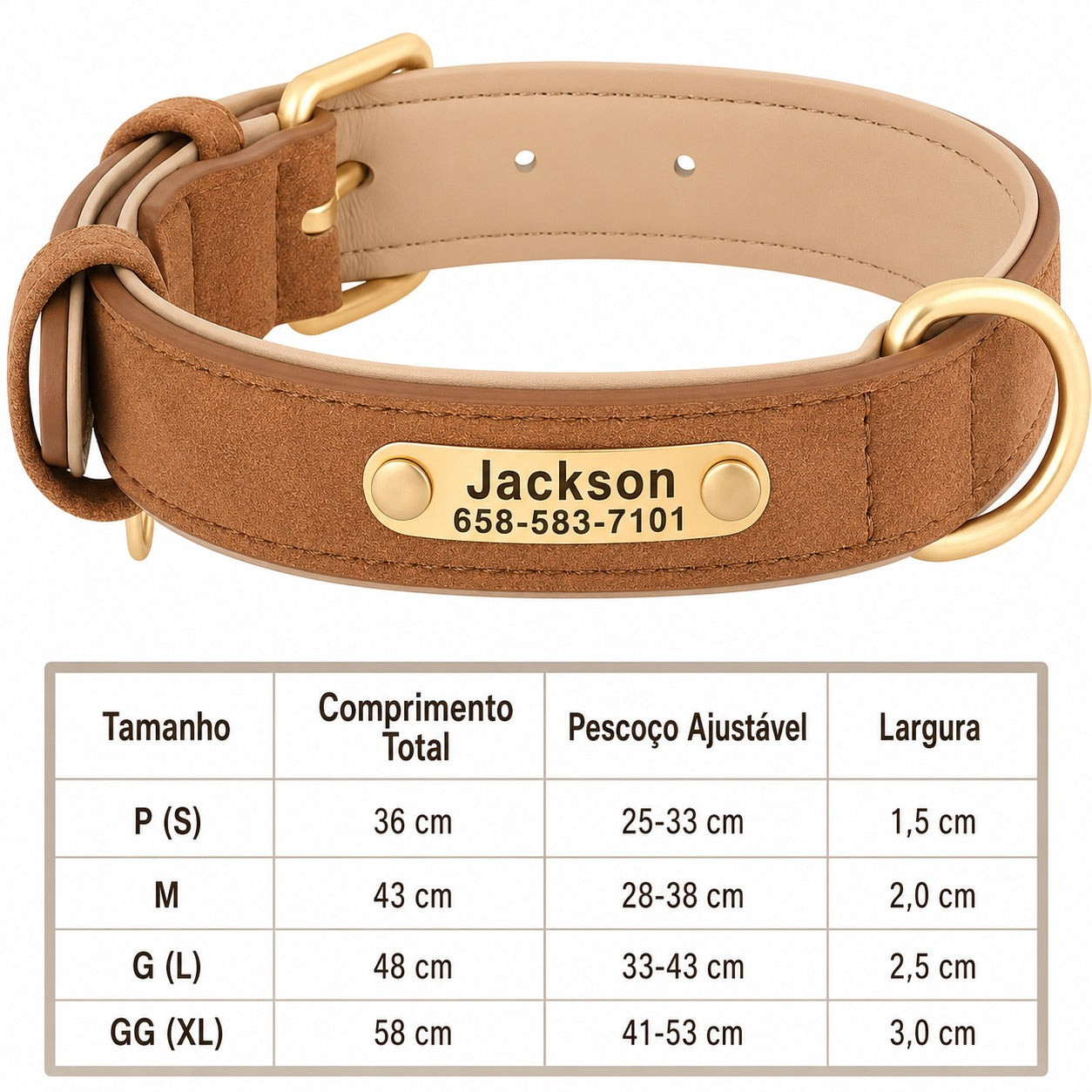 Coleira de Couro PU Personalizada com Gravação