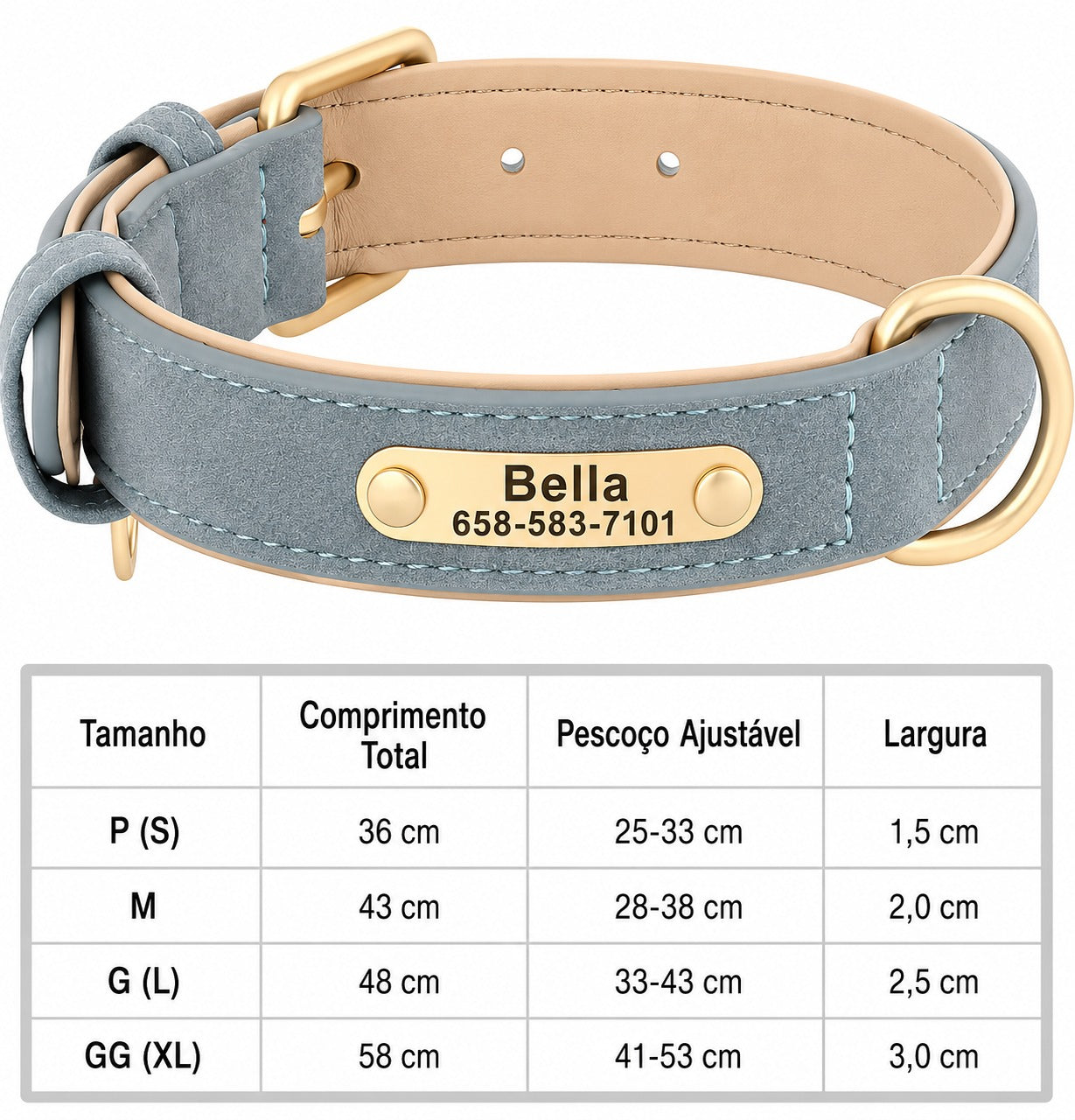 Coleira de Couro PU Personalizada com Gravação