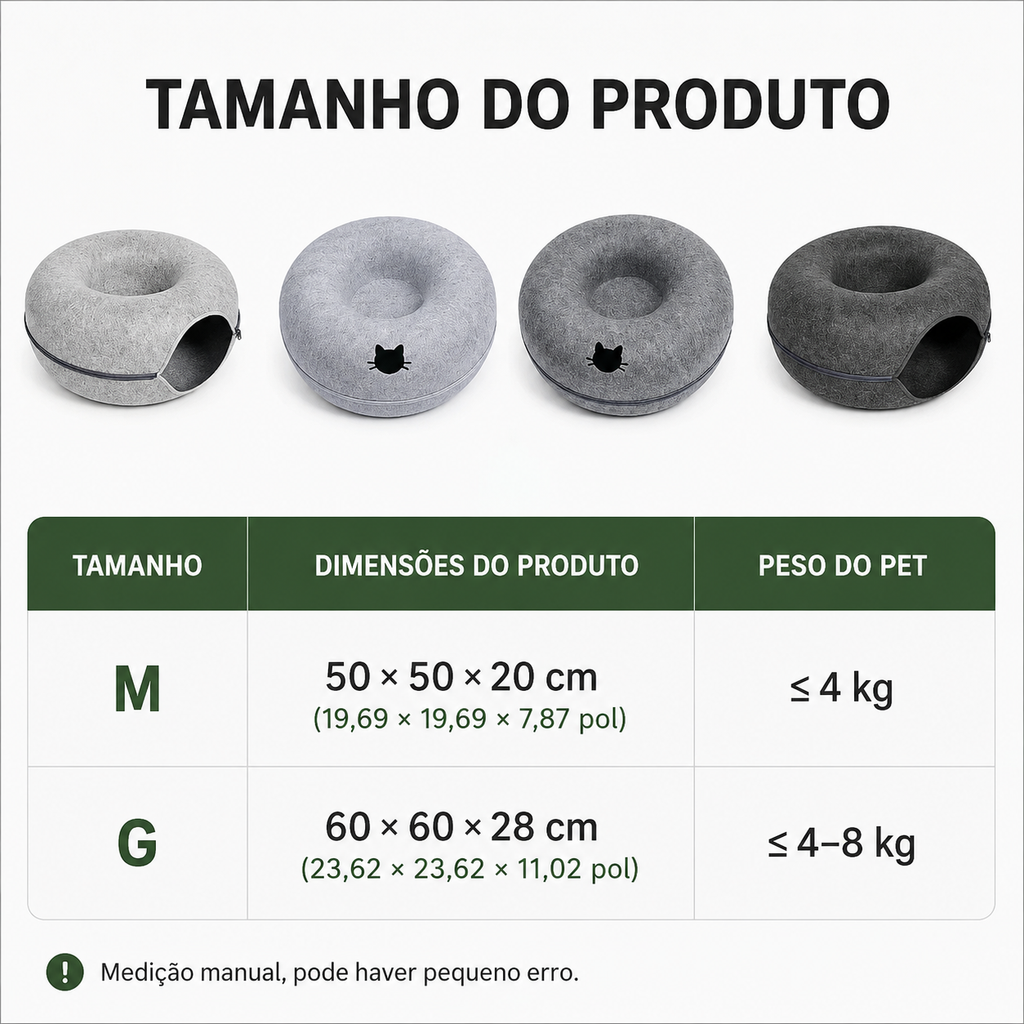 Cama Túnel Donut em Feltro para Gatos