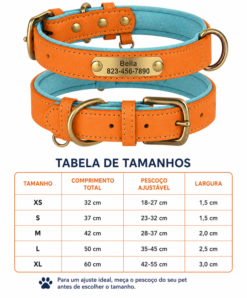 Coleira de Couro PU Personalizada com Gravação
