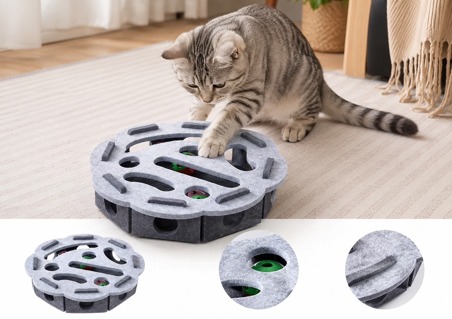 Brinquedo Puzzle Redondo de Feltro para Gatos