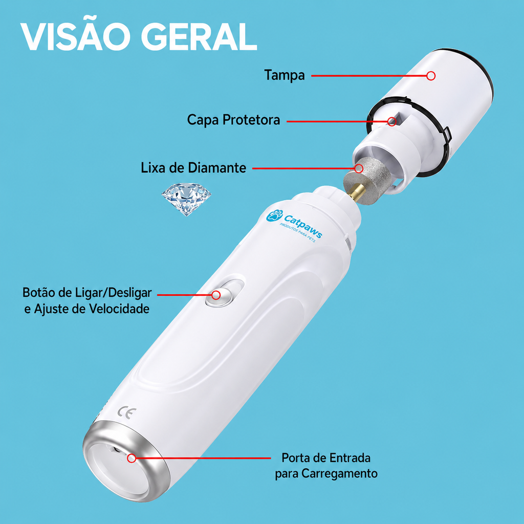 Lixadeira de Unhas USB Recarregável para Pets