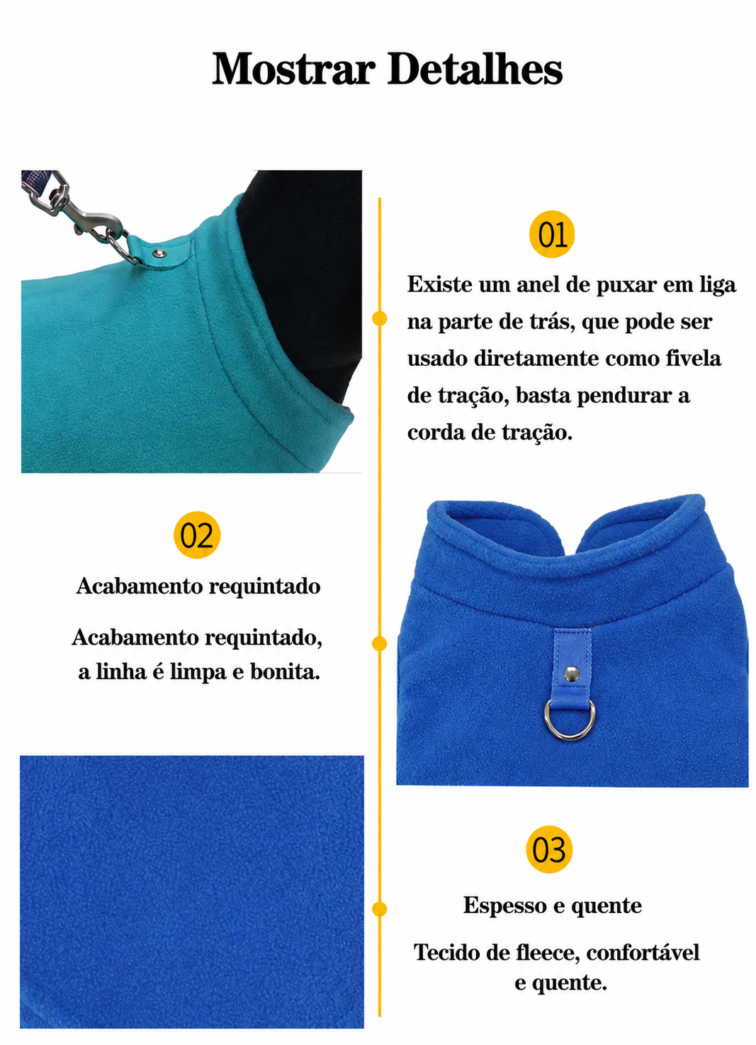 Casaquinho Fleece com Argola para Cães Pequenos