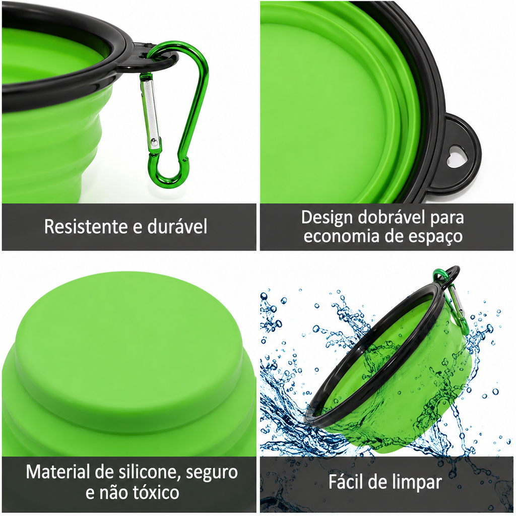 Comedouro Portátil Dobrável de Silicone 2 em 1